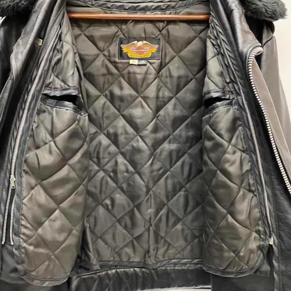 【曜日割引対象外】 ハーレーダビッドソン HARLEY-DAVIDSON 襟ボア ダブルライダース レザー ジャケット ブラック 38サイズ 201MT-4499 VB