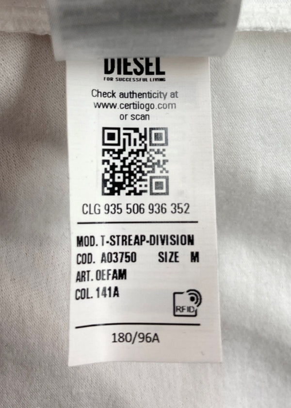 ディーゼル DIESEL T STREAP DIVISION ロゴ Tシャツ クルーネック 半袖 カットソー 刺繍 白 A03750 Tシャツ ロゴ ホワイト Mサイズ 104MT-1338