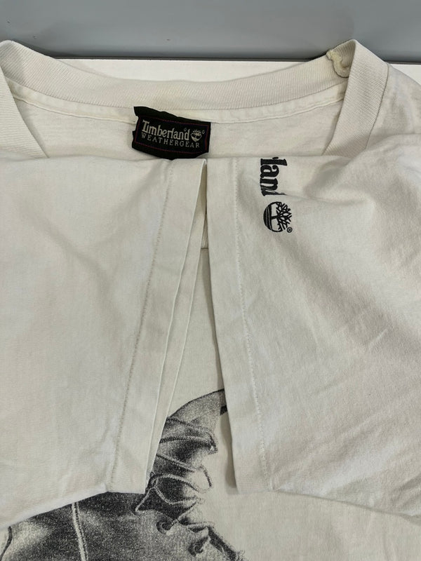 ティンバーランド Timberland 90s Vintage ヴィンテージ ブーツプリントTee 白  シングルステッチ Tシャツ ホワイト 101MT-4831