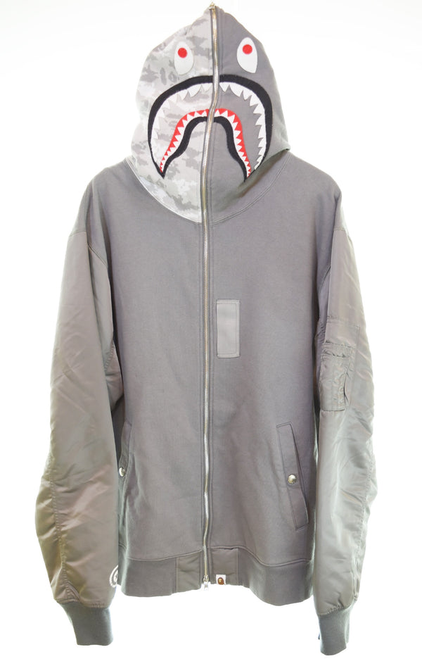 アベイシングエイプ A BATHING APE SHARK FULL ZIP DOUBLE HOODIEダブル シャーク フルジップ パーカー 001ZPG801005X 2XL パーカ グレー 3Lサイズ 103MT-3110