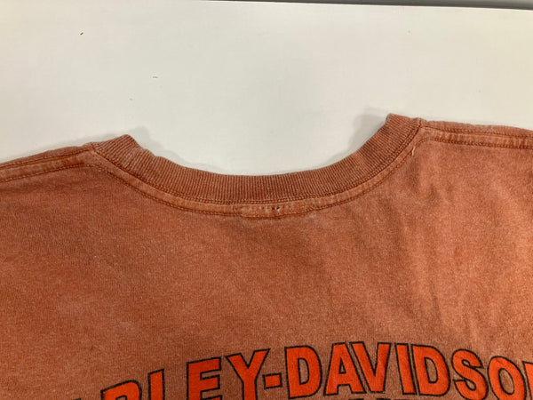 ハーレーダビッドソン Harley-Davidson 00's MORTERCYCLE イーグル モーターサイクル バイク バーアンドシールドロゴ 両面プリント  ポケット XL Tシャツ オレンジ LLサイズ 101MT-4536