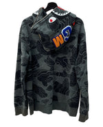 アベイシングエイプ A BATHING APE LAYERED LINE CAMO SHARK FULL ZIP HOODIE シャーク フルジップ フーディ 黒 パーカ 総柄 ブラック XLサイズ 104MT-1621