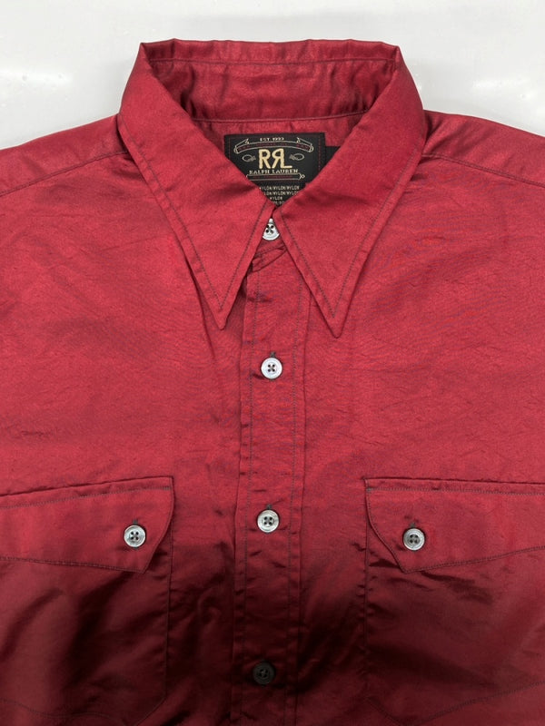 ダブルアールエル RRL 90s WESTERN SHIRT ウエスタン シャツ ボタン 長袖 三ツ星タグ Ralph Lauren 赤 長袖シャツ 無地 レッド Mサイズ 104MT-2247