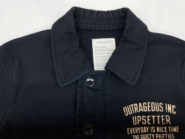 ワコマリア WACKO MARIA N-1 デッキジャケット OUTRAGEOUS INC フロントボタン ステンカラー ライトアウター バックプリント 日本製 NAVY 紺 ジャケット ロゴ ネイビー Mサイズ 104MT-1849