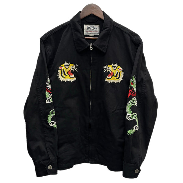 【曜日割引対象外】 ヒューストン HOUSTON 刺繍ハリントンジャケット EMB HARRINGTON JACKET(TIGER) 51474 ジャケット ブラック XLサイズ 201MT-3317 VB