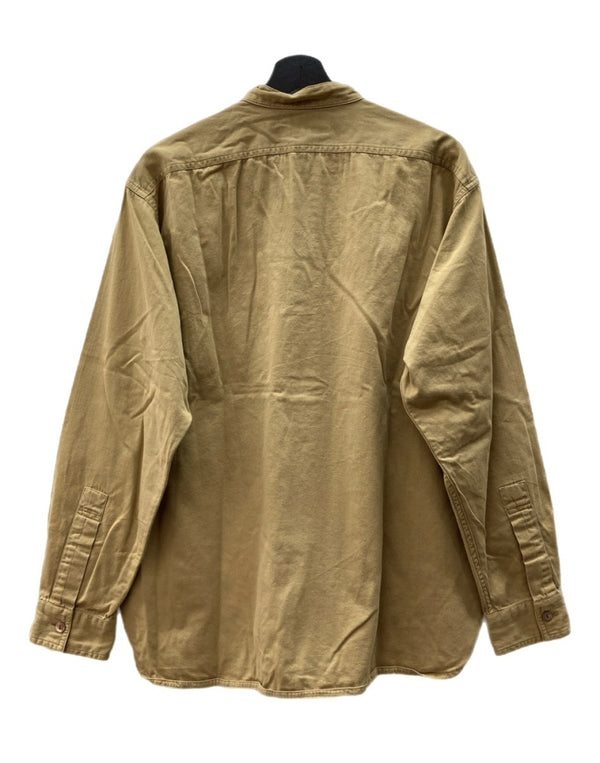 ダブルアールエル RRL 90s BAND COLLAR PULLOVER SHIRT バンド カラー プルオーバー シャツ ハーフ 三ツ星タグ Ralph Lauren 茶 長袖シャツ 無地 ブラウン Mサイズ 104MT-2072