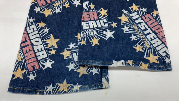 ヒステリックグラマー HYSTERIC GLAMOUR 初期タグ KINKY JEANS ストレートデニム STRAIGHT DENIM ロゴプリント スター 星 Y2K 平成 日本製 インディゴ 2AP-0752 デニム 総柄 ネイビー Mサイズ 104LB-50