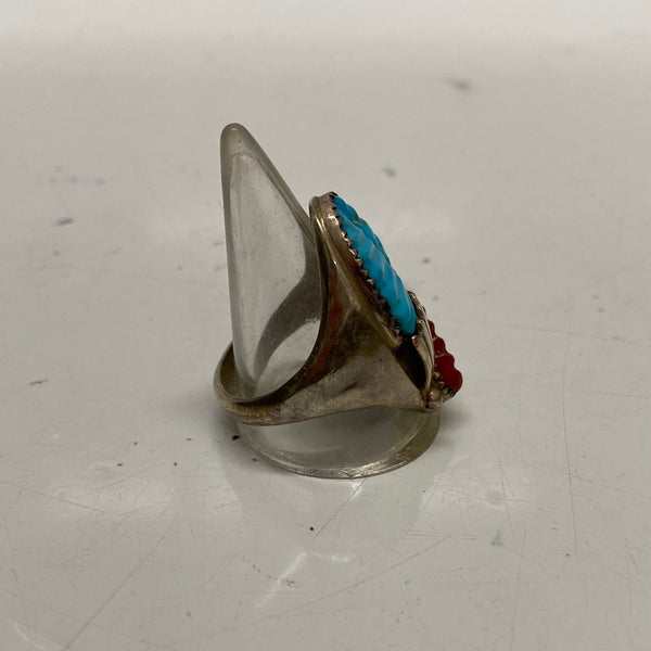 【曜日割引対象外】 【中古】ヴィンテージ vintage Loyolita Othole コーラル＆ターコイズ スターリングシルバー メンズジュエリー・アクセサリー インディアンジュエリー 指輪・リング シルバー 201goods-771 VB