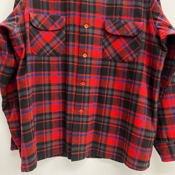 【曜日割引対象外】 ペンドルトン PENDLETON 70's ウール チェックシャツ ボードシャツ ネルシャツ オープンカラー USA製 長袖シャツ レッド XLサイズ 201MT-4773 VB