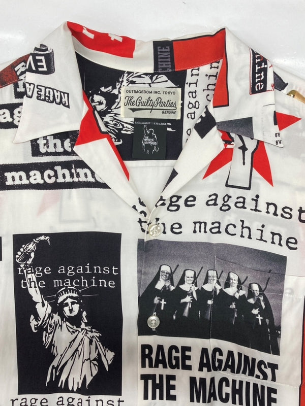 ワコマリア WACKO MARIA OPENCOLOR SHIRT オープンカラー シャツ RAGE AGAINST THE MACHINE ハワイアン アロハ 開襟 半袖 白 ホワイト 半袖シャツ 総柄 マルチカラー Mサイズ 104MT-2329