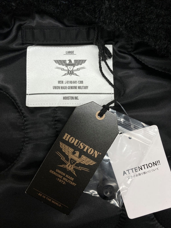 ヒューストン HOUSTON NYLON N-1 DECK JACKET ナイロン デッキ ジャケット 襟ボア ジップアップ アウター 黒 51459 ジャケット プリント ブラック Lサイズ 104MT-1433