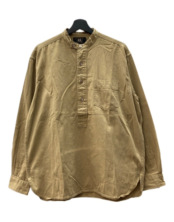 ダブルアールエル RRL 90s BAND COLLAR PULLOVER SHIRT バンド カラー プルオーバー シャツ ハーフ 三ツ星タグ Ralph Lauren 茶 長袖シャツ 無地 ブラウン Mサイズ 104MT-2072