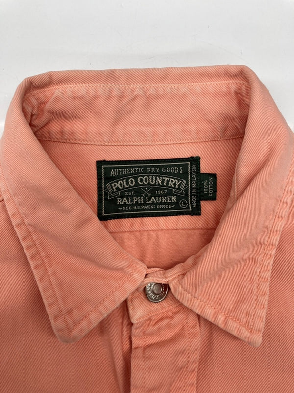 ラルフローレン RalphLauren POLO COUNTRY 90s WORK SHIRT ワーク シャツ タックボタン デニム 長袖 長袖シャツ 無地 ピンク Lサイズ 104MT-2267