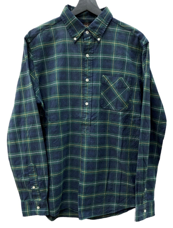ダブルアールエル RRL 90s 一ツ星タグ SHIRT プルオーバー ステンカラー ボタンダウン ハーフボタン ヴィンテージ VINTAGE ラルフローレン RALPH LAUREN コットン グリーン系 長袖シャツ チェック マルチカラー Mサイズ 104MT-2040