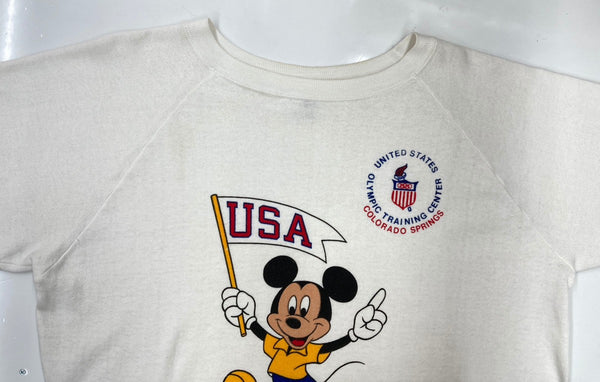 チャンピオン Champion 80s 80年代 Disney ディズニー ミッキー オリンピック 染み込み ラグラン USA製 トリコタグ Vintage ヴィンテージ 白 スウェット キャラクター ホワイト 2XLサイズ 104MT-1755