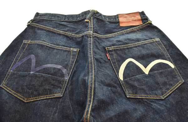 エヴィス EVISU Lot 2001 NO2 KAMOMEカモメ プリント デニム パンツ 35×35 デニム ブルー 103MB-647