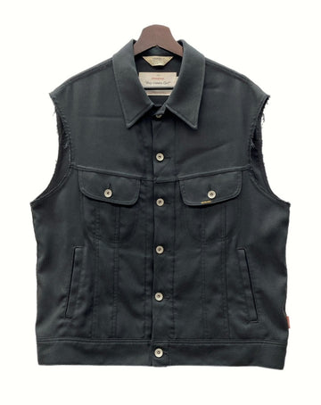 ダイリク DAIRIKU 22ss Regular Polyester Vest レギュラー ポリエステル ベスト カットオフ ボタン 黒 22SS P-2 ベスト ロゴ ブラック Mサイズ 104MT-983