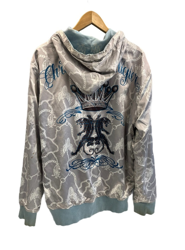 クリスチャンオードジェー Christian Audigier リバーシブル プリント ジップ フーディ Reversible Zip Hoodie 青×シルバー - パーカ ブルー 101MT-5240