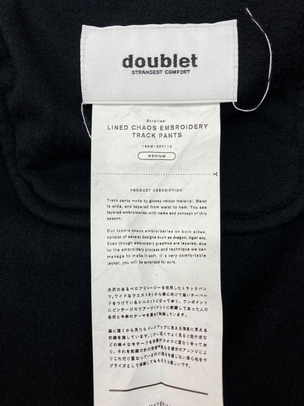 ダブレット doublet 19AW LINED CHAOS EMBROIDERY TRACK PANTSトラック パンツ ベロア 刺繍 ジャージ ズボン 黒 ロゴ 19AW16PT110 ボトムスその他 ブラック Mサイズ 104MB-389