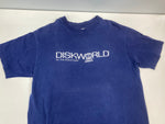 ヴィンテージ vintage 90's 90s Hanes DISKWORLD for the Macintosh マッキントッシュ マガジン 企業Tee アートT art  両面プリント Tシャツ ネイビー Lサイズ 101MT-3513