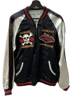 バック ストリート クロウラー BACK STREET CRAWLER リバーシブル スカジャン 両面刺繍 ピンナップガール スカル 銀 黒 ジャケット 刺繍 シルバー Lサイズ 104MT-1335