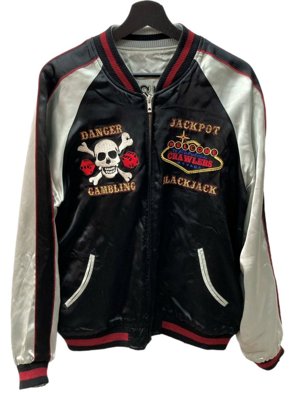バック ストリート クロウラー BACK STREET CRAWLER リバーシブル スカジャン 両面刺繍 ピンナップガール スカル 銀 黒 ジャケット 刺繍 シルバー Lサイズ 104MT-1335