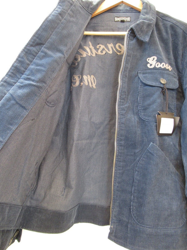 BUNKERSTUD バンカースタッド  Embroidered Corduroy Jacket 刺繍 コーデュロイ ジャケット フックレス ジッパー ネイビー メンズ サイズM BS-JKT014-11AW