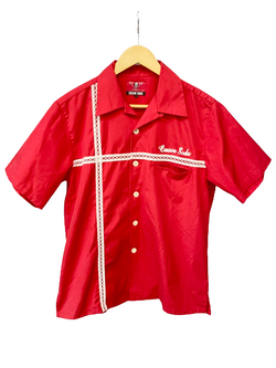 クリームソーダ CREAM SODA 半袖 シャツ 刺繍 ロゴ レース レッド系 赤 ボタン 半袖シャツ 刺繍 レッド Mサイズ 101MT-932