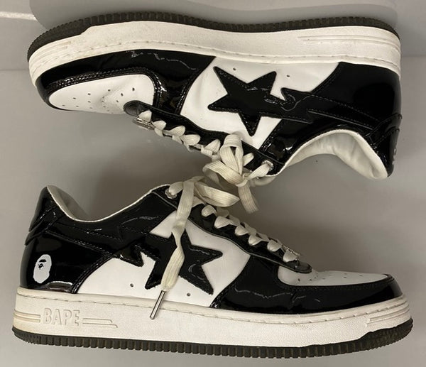 ア ベイシング エイプ A BATHING APE BAPESTA BLACK エナメル  ベイプスタ ロー 黒×白 1H70191001 メンズ靴 スニーカー ブラック 101-shoes846