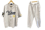 ケボズ KEBOZ POPUP JAPAN TOUR 2021 FREAK’S STORE BASEBALLL SHIRT ベースボール シャツ セットアップ グレー系 ストライプ 213-1037 / 213-1434 スーツ・セットアップ グレー LLサイズ XL 101MB-336