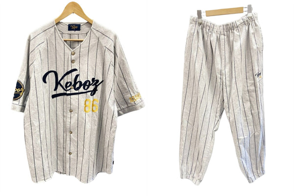 ケボズ KEBOZ POPUP JAPAN TOUR 2021 FREAK’S STORE BASEBALLL SHIRT ベースボール シャツ セットアップ グレー系 ストライプ 213-1037 / 213-1434 スーツ・セットアップ グレー LLサイズ XL 101MB-336