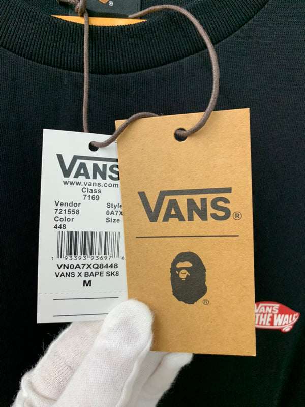 アベイシングエイプ A BATHING APE × VANS バンズ ヴァンズ SK8-HI クルーネック Tee Tシャツ プリント ブラック Mサイズ 201MT-1058