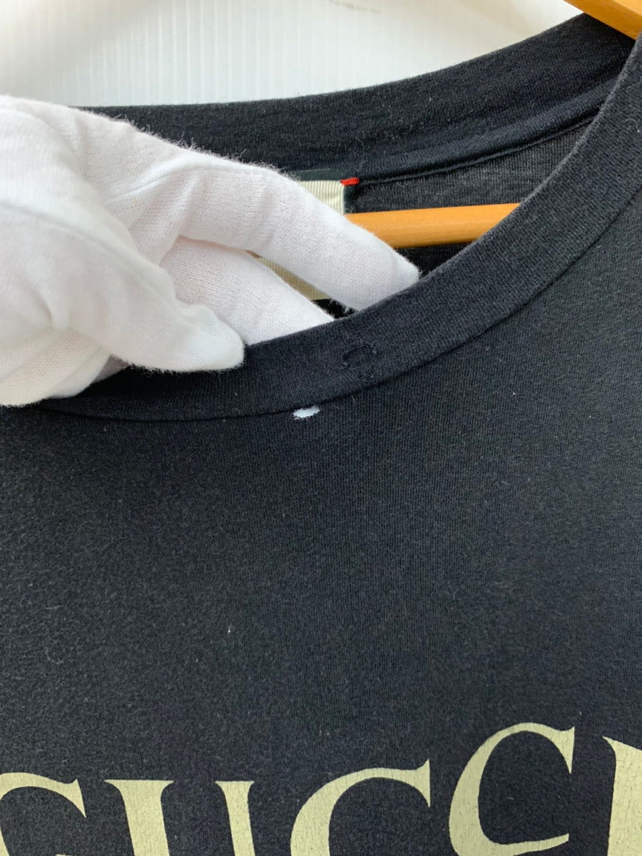 グッチ GUCCI クルーネック Tee シェリーライン インターロッキング 花 刺繍 ユニセックス Tシャツ ロゴ ブラック Sサイズ  201MT-1200