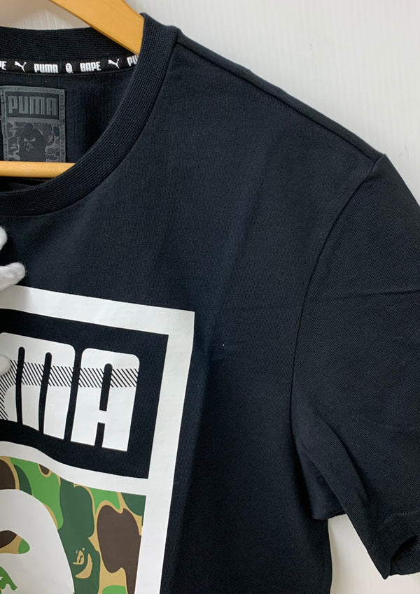 アベイシングエイプ A BATHING APE × プーマ PUMA Bape Logo SS Tee ロゴ Tシャツ カモフラージュ・迷彩 ブラック Sサイズ 201MT-1122