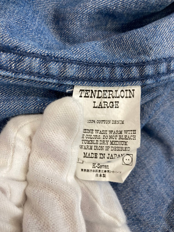 テンダーロイン TENDERLOIN BASEBALL SHT S/S DENIM RH WASH ベースボールシャツ デニムシャツ 半袖シャツ トップス 日本製 Tシャツ 刺繍 ブルー Lサイズ 101MT-1689