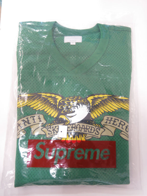 Supreme シュプリーム 14SS  ANTIHERO アンタイヒーロー Football Top フットボール ゲームシャツ メッシュシャツ グリーン Tシャツ トップス 半袖 プリント コラボ ポリエステル 袋付き サイズM メンズ  (TP-804)