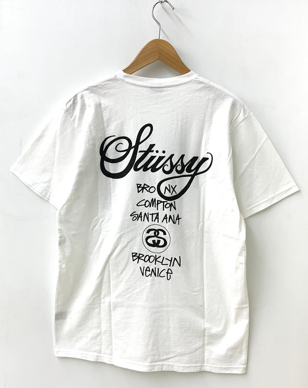 ステューシー STUSSY bronx compton santa ana クルーネック Tee Tシャツ プリント ホワイト Lサイズ 201MT-1120