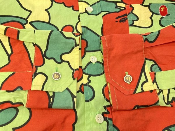 ア ベイシング エイプ A BATHING APE PSYCHE CAMO BUTTON SHIRT 1ST NIGO PHARRELL サイケカモ 総柄 エイプ 長袖シャツ マルチカラー  長袖シャツ 総柄 マルチカラー Mサイズ 101MT-446