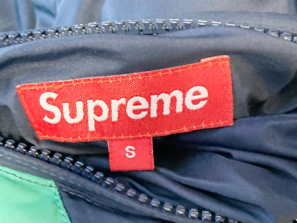 シュプリーム SUPREME Reversible Striped Down Jacket 12AW リバーシブル ダウン アウター ボーダー ボックスロゴ ネイビー系 紺 グリーン系 緑  ジャケット ロゴ ネイビー Sサイズ 101MT-1513