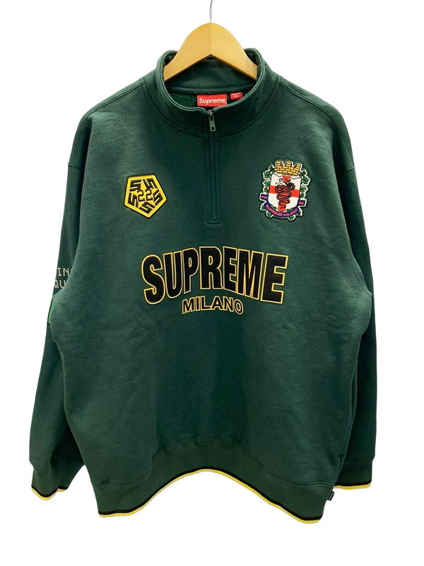 シュプリーム SUPREME Milano Half Zip Pullover Dark Green ハーフジップ プルオーバー トレーナー ワッペン グリーン系 緑  スウェット ロゴ グリーン Lサイズ 101MT-1445