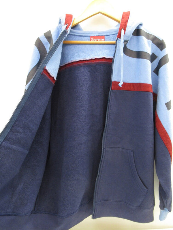 Supreme シュプリーム Big Logo Paneled Zip Up Hooded Sweatshirt 20AW ビッグロゴパネル ジップアップ フーデッド パーカー プリント ブルー サイズM メンズ (TP-807)