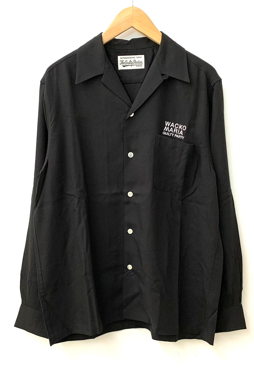 ワコマリア WACKO MARIA 開襟シャツ オープンカラーシャツ 長袖シャツ ロゴ ブラック Mサイズ 201MT-1687
