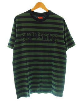 シュプリーム SUPREME 20AW Supreme Stripe Applique S/S Top ネイビー×グリーン ボーダー 刺繍  Tシャツ ロゴ ネイビー Lサイズ 101MT-67