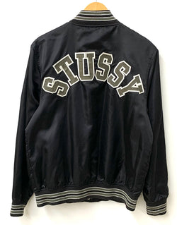 ステューシー STUSSY 00s AUTHENTIC GEAR スカル バックアーチロゴスカジャン ジャケット ロゴ ブラック Sサイズ 201MT-2057