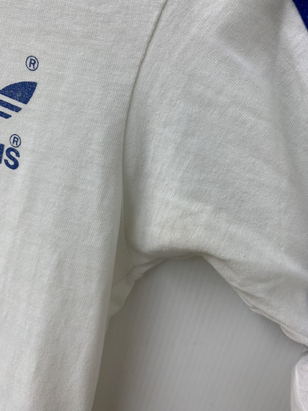 アディダス adidas 80s クルーネック トレフォイル ロゴ 3ライン Tee USA製 Tシャツ ワンポイント ホワイト Sサイズ 201MT-827
