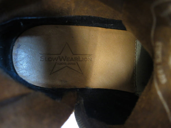 SLOW WEAR LION スローウェアライオン クロムエクセルレザー プレーンミッド ブーツ ワークブーツ 編み上げ 国産 日本製  サイドジップ ジッパー ビブラム ステッチダウン製法 ブラウン BROWN 箱付き 替え紐付き サイズL メンズ OB-8593HT (SH-498)