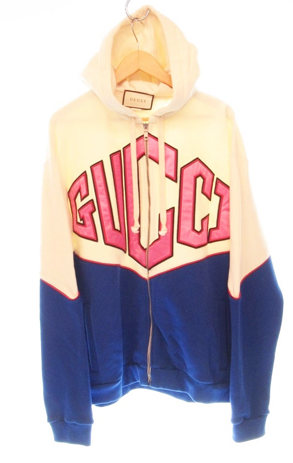 グッチ GUCCI Logo Felted Cotton Jersey Zip up Hoodie ゲームロゴ