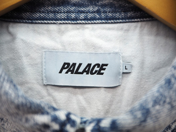 パレス PALACE DENIM BOSSY SHIRT Washed Blue デニム ボシーシャツ 青系 背面ロゴ ウォッシュ加工 長袖シャツ 刺繍 ブルー Lサイズ 101MT-614