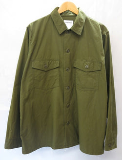 ヤエカ YAECA LIKE WEAR BAKER SHIRT OLIVE POPLIN ベイカーシャツ 緑 長袖シャツ made in JAPAN ジャケット 無地 カーキ Lサイズ 101MT-252