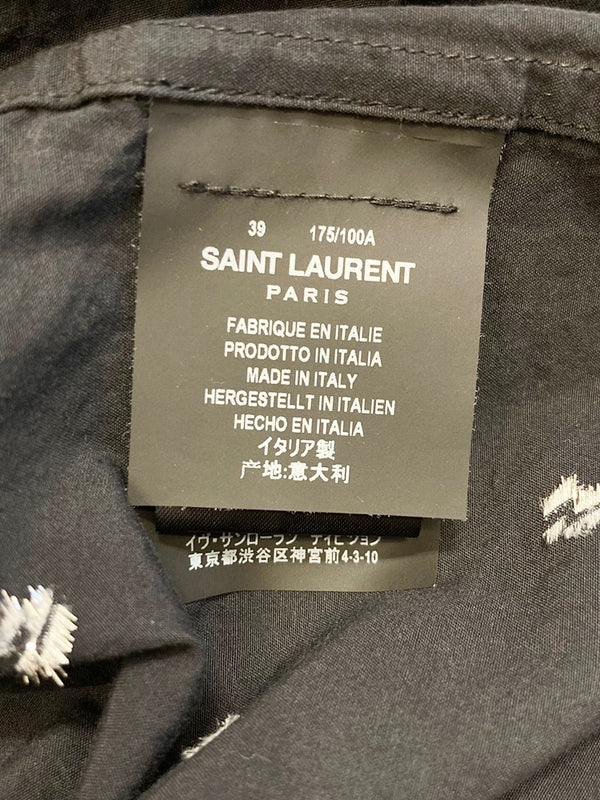 サンローラン Saint Laurent Black & Silver Lamé Sleeveless Shirt 19SS ノースリーブ シャツ ブラック系 黒  552843 Y592U サイズ39 ノースリーブ 総柄 ブラック 101MT-1345